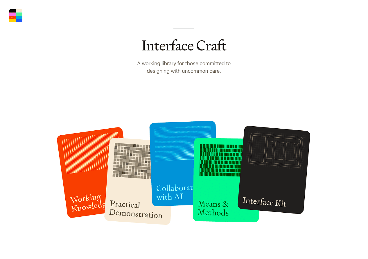 Interface Craft by Josh Puckett, presented as a working library for designing with uncommon care