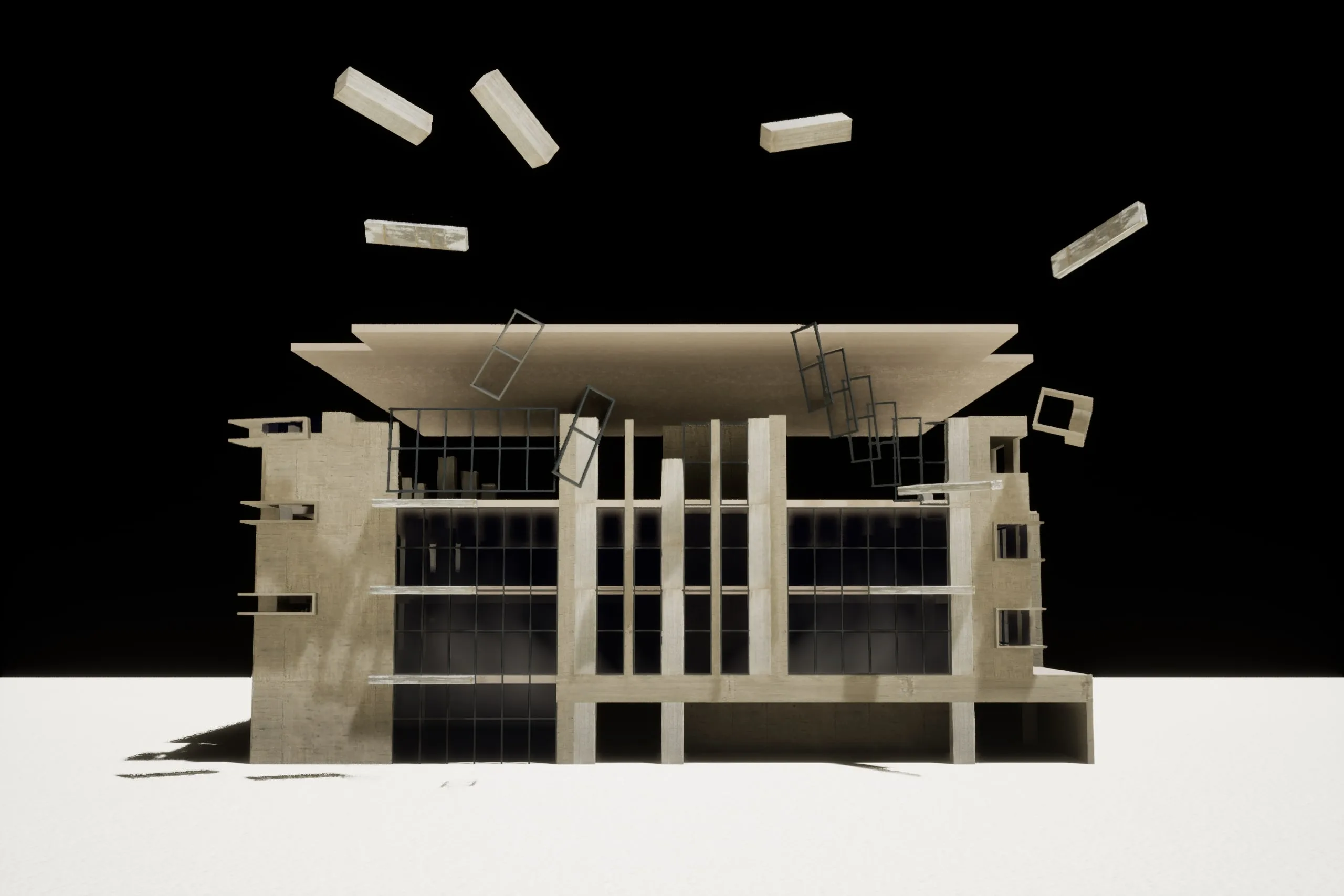 Jubilee Center assembling from architectural pieces in a 3D rendering