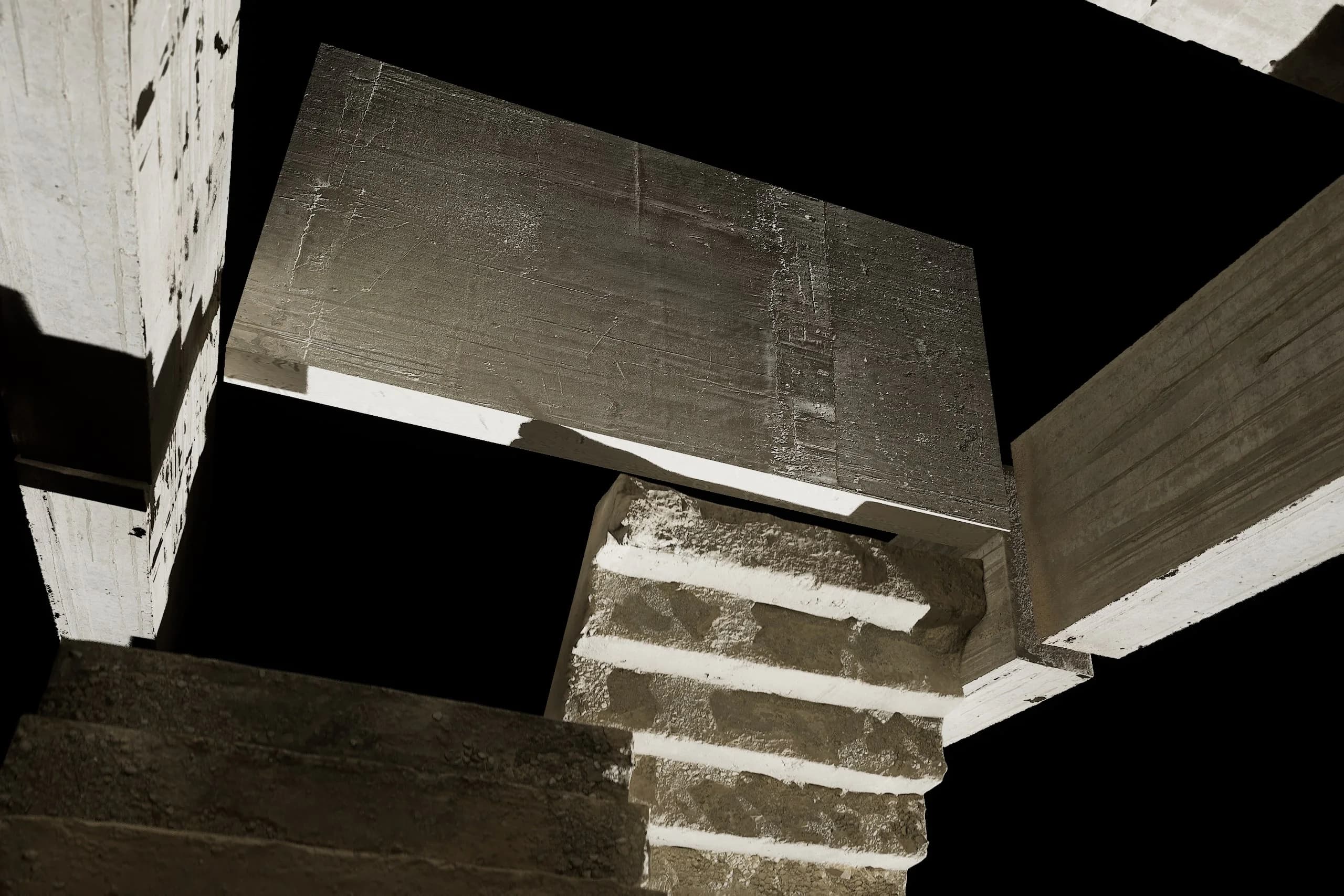 Concrete stairs assembling against a black background