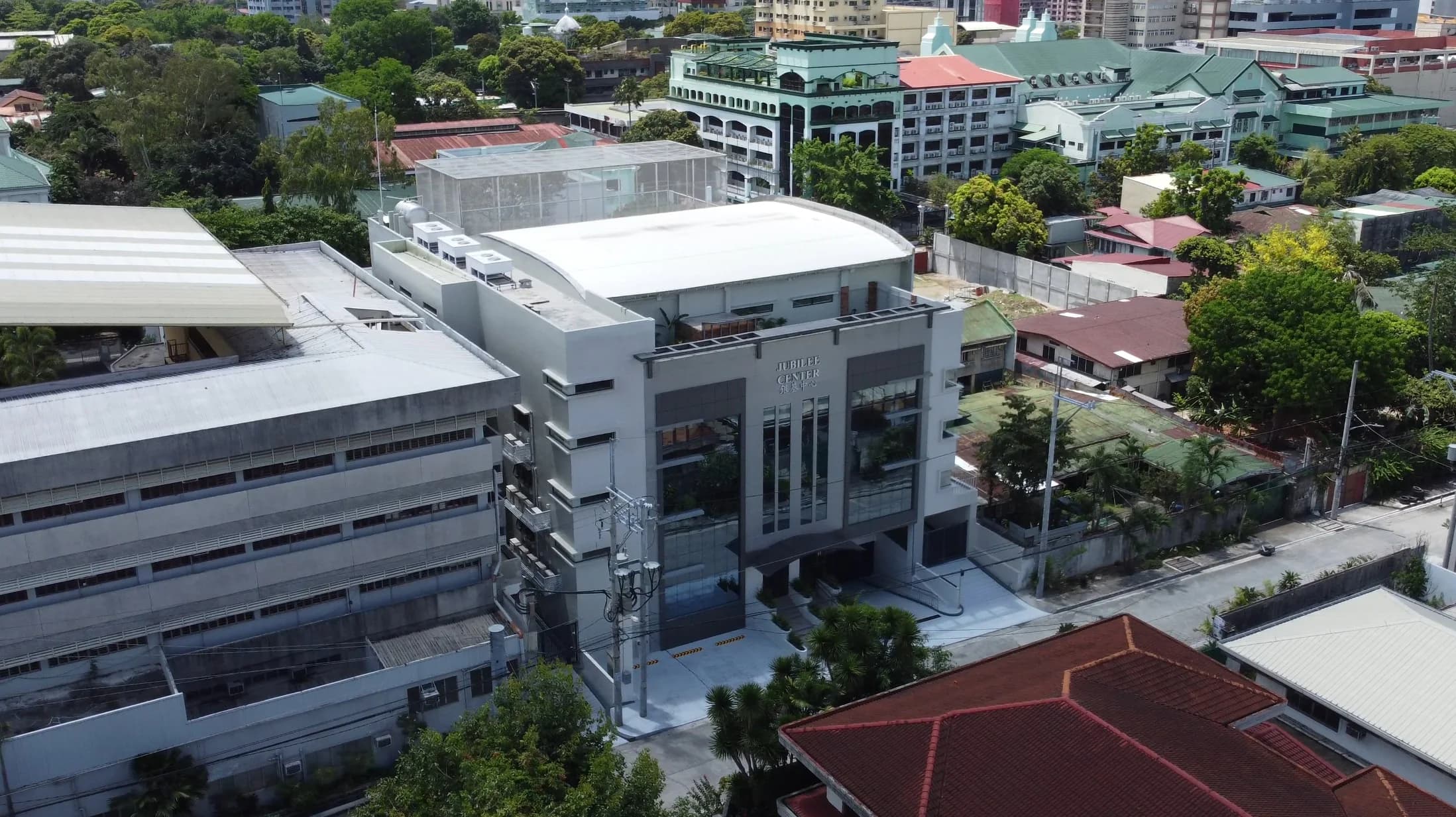 Aerial view of the Jubilee Center and its surrounding neighborhood