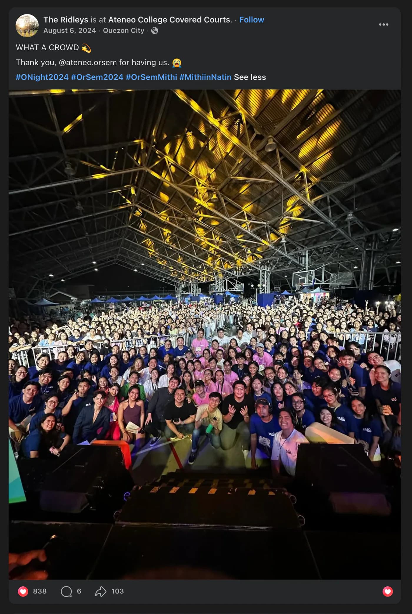 The Ridleys and the OrSem community gathered for a photograph at O-Night