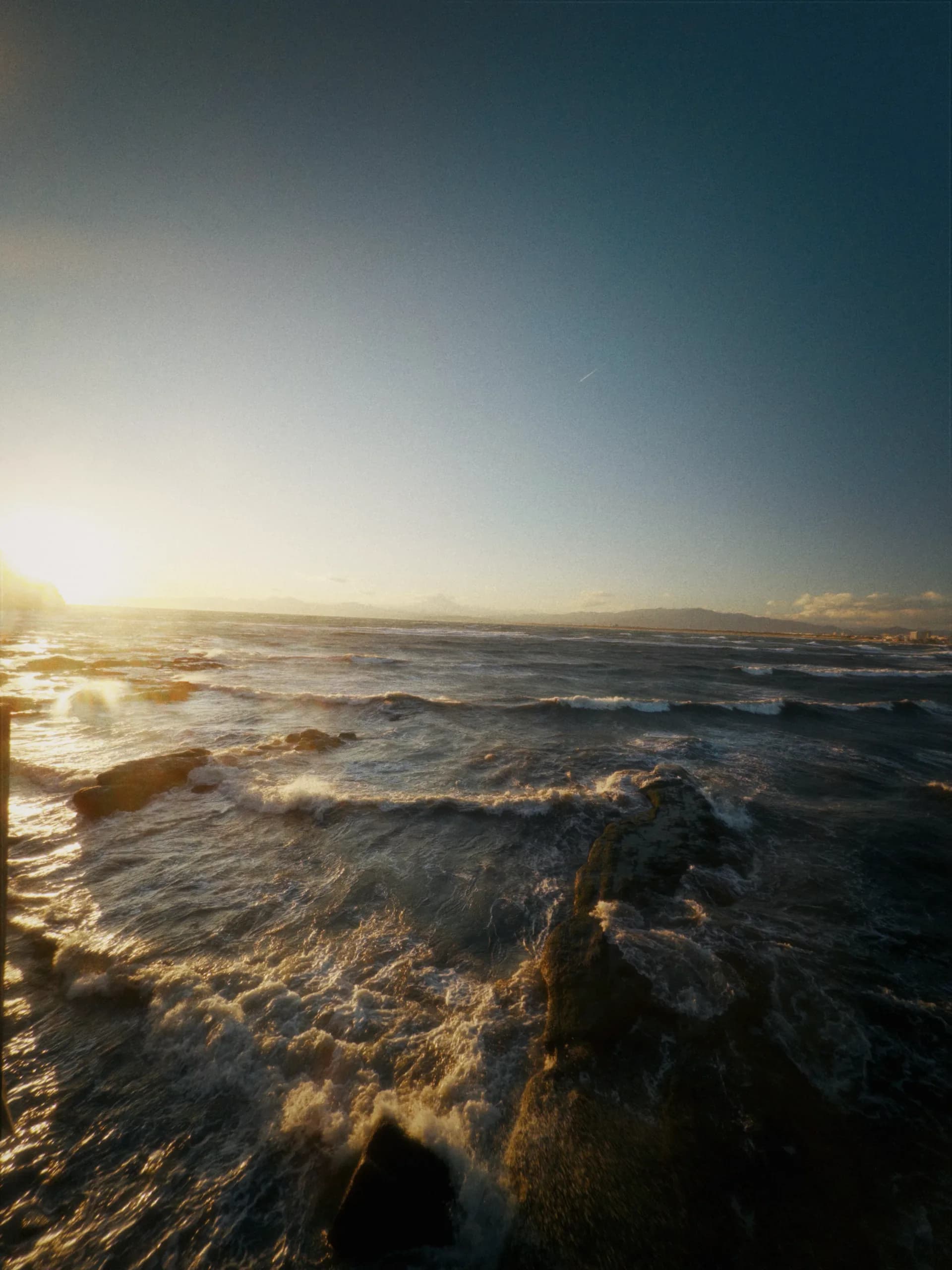Golden surf crashing along the Shonan coast