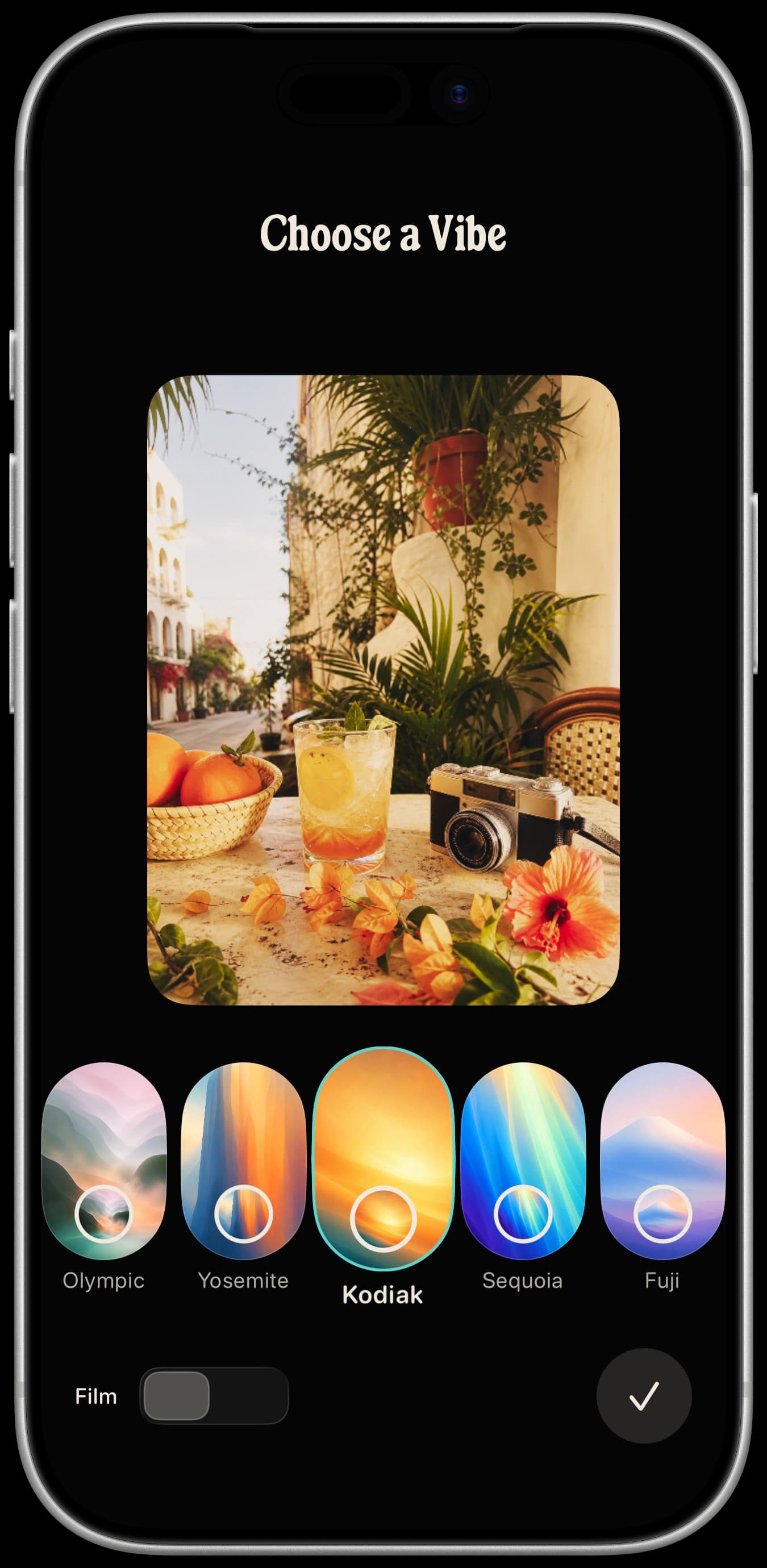 Choosing a Vibe in Sundae on an iPhone