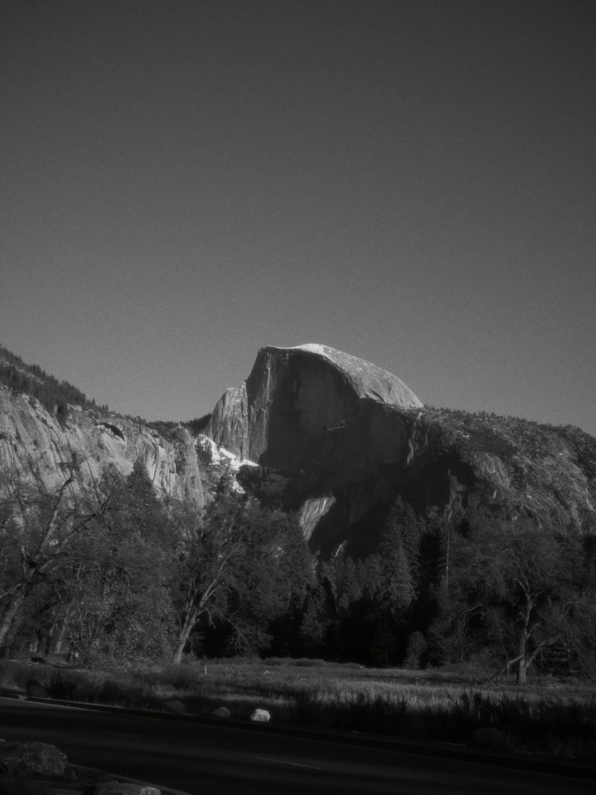 Half Dome rendered in a high contrast black and white look